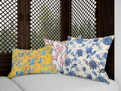 Floral cushions on luxury fabric