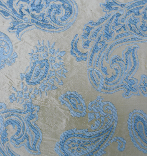 Blue Paisley Embroidered Silk Fabric