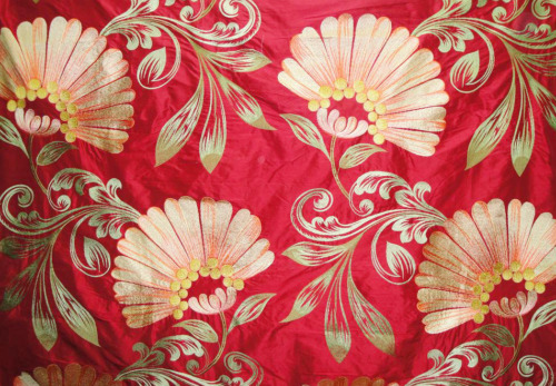 Red Floral Brocade Fabric India