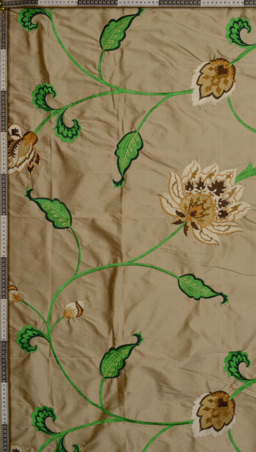 Floral Silk Fabric with Green Vines