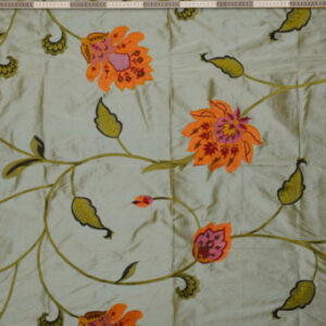 Floral Silk Fabric with Green Vines