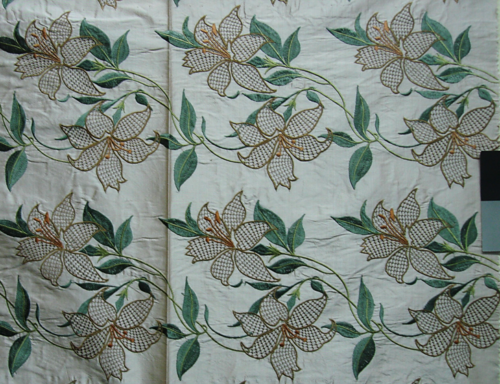 Beige Silk with Gold Circle Art