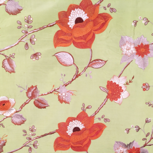 Red Floral Fabric on Green Base