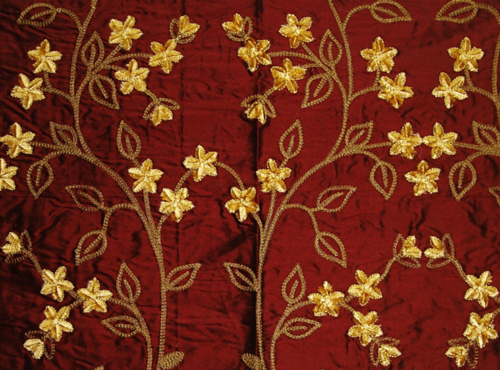 Cream silk fabric with motifs
