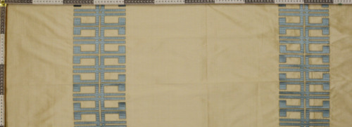 Beige Silk Fabric with Blue Grid