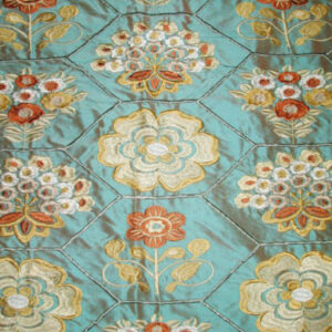 Turquoise Silk With Floral Work