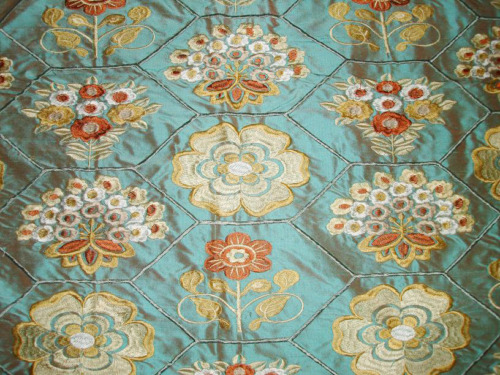 Turquoise Silk With Floral Work