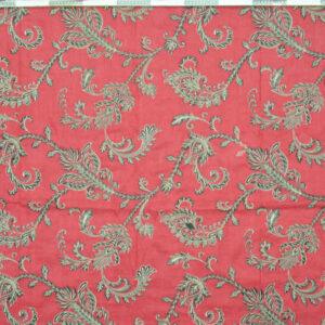 Red Silk Fabric with Leaf Design