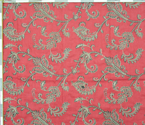 Red Silk Fabric with Leaf Design