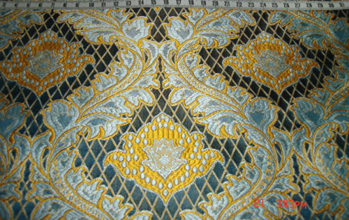 Blue Jacquard 100% Silk Fabric